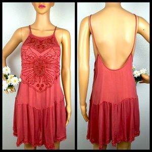 FP Intimately Coral Embroidered Beaded Slip Dress